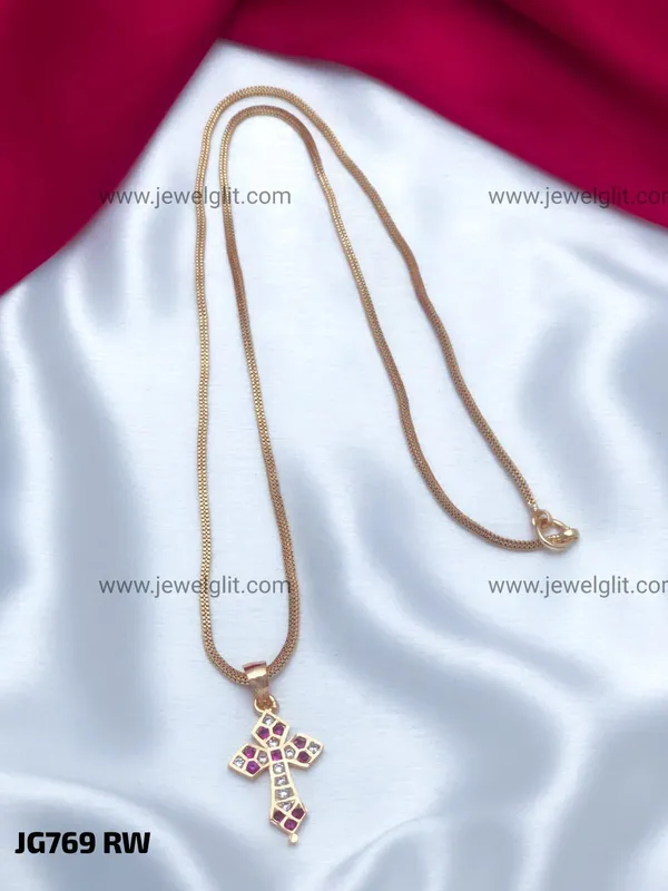 PREMIUM_GOLD_PLATED_RUBY_&_CZ_STONE_CHRISTIAN_CROSS_PENDANT_NECKLACE_FOR_WOMEN_&_GIRLS