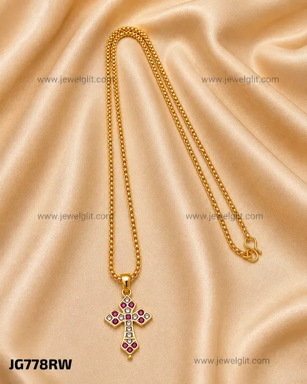 Gold_Plated_CZ_Stone_Cross_Pendant_Necklace_Chain_for_Women_&_Girls