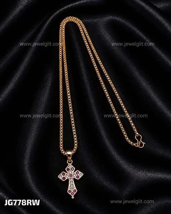 Gold_Plated_CZ_Stone_Cross_Pendant_Necklace_Chain_for_Women_&_Girls