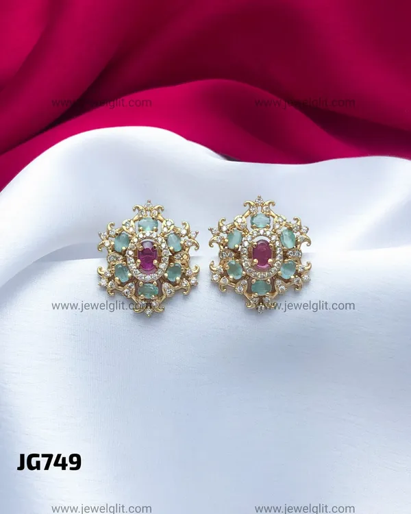 Premium_Gold_Plated_Mint_Green_&_Ruby_CZ_Floral_Stud_Earrings_for_Women_&_Girls