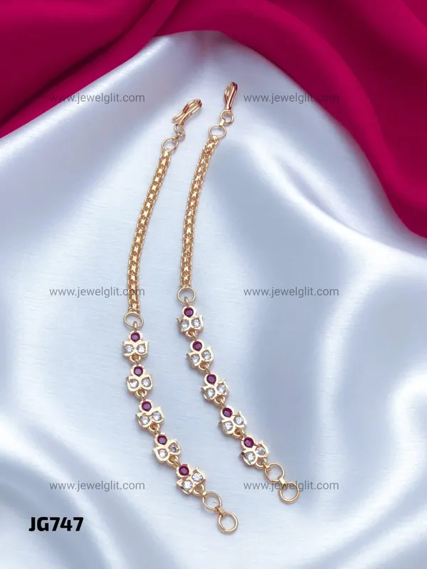 Premium_Gold_Plated_Ruby_and_White_CZ_Stone_Ear_Chains_/_Traditional_Mattal