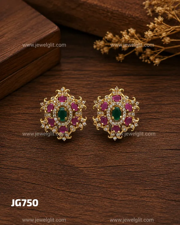 Premium_Gold_Plated_Pink_&_Green_CZ_Floral_Stud_Earrings_for_Women_&_Girls