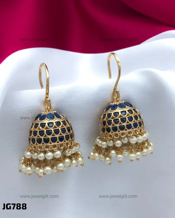 TRADITIONAL_GOLD_PLATED_BLUE_STONE_PEARL_JHUMKA_EARRINGS_FOR_WOMEN_&_GIRLS