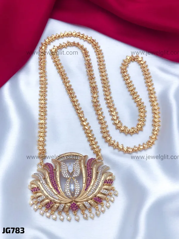 TRADITIONAL_LOTUS_DESIGN_GOLD-PLATED_LONG_PENDANT_NECKLACE_WITH_CZ_&_PEARL_DROPS_FOR_WOMEN_&_GIRLS