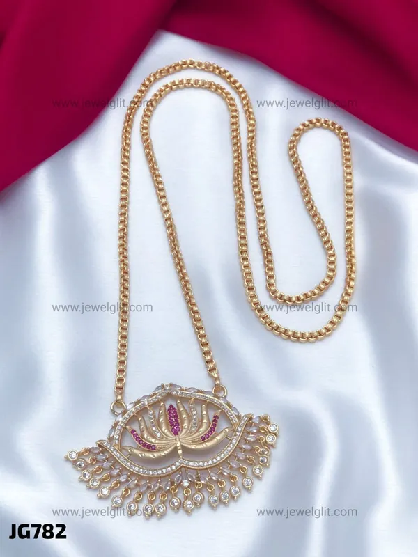 TRADITIONAL_LOTUS_DESIGN_GOLD-PLATED_LONG_PENDANT_NECKLACE_WITH_CZ_&_PEARL_DROPS_FOR_WOMEN_&_GIRLS