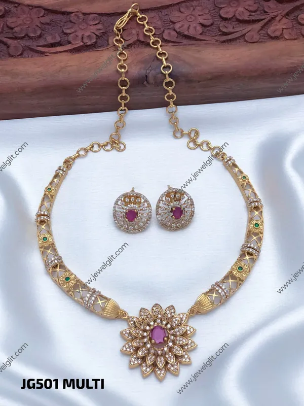 TRENDY_MATTE_FINISH_AMERICAN_DIAMOND_NECKLACE_WITH_EARRING