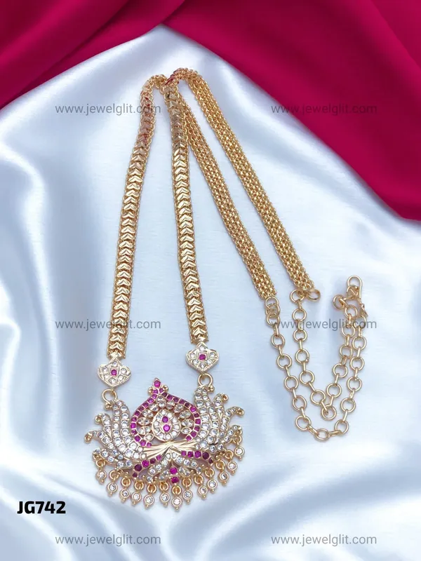 Traditional_Gold_Finish_Peacock_And_Lotus__Design_Pendant_Necklace_with_Ruby_&_White_Stones