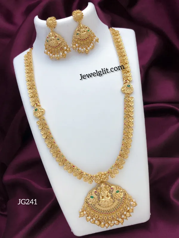 Traditional_Lakshmi_AD_Stone_Long_Haram_With_Earring.