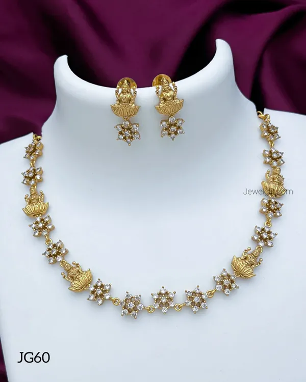 White_Colour_Matte_Finish_Lakshmi_Necklace_Set