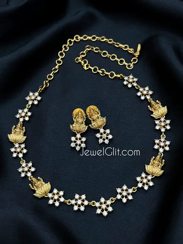 White_Colour_Matte_Finish_Lakshmi_Necklace_Set