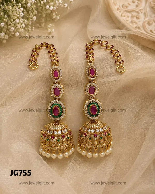 BRIDAL_MATTE_FINISH_AD_STONE_JHUMKA_WITH_ATTACHED_EAR_CHAIN