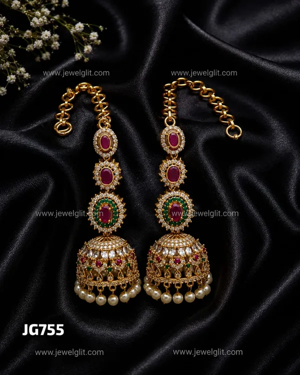 BRIDAL_MATTE_FINISH_AD_STONE_JHUMKA_WITH_ATTACHED_EAR_CHAIN
