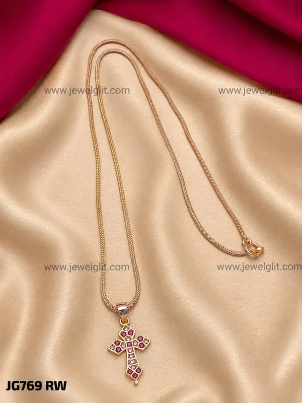 PREMIUM_GOLD_PLATED_RUBY_&_CZ_STONE_CHRISTIAN_CROSS_PENDANT_NECKLACE_FOR_WOMEN_&_GIRLS