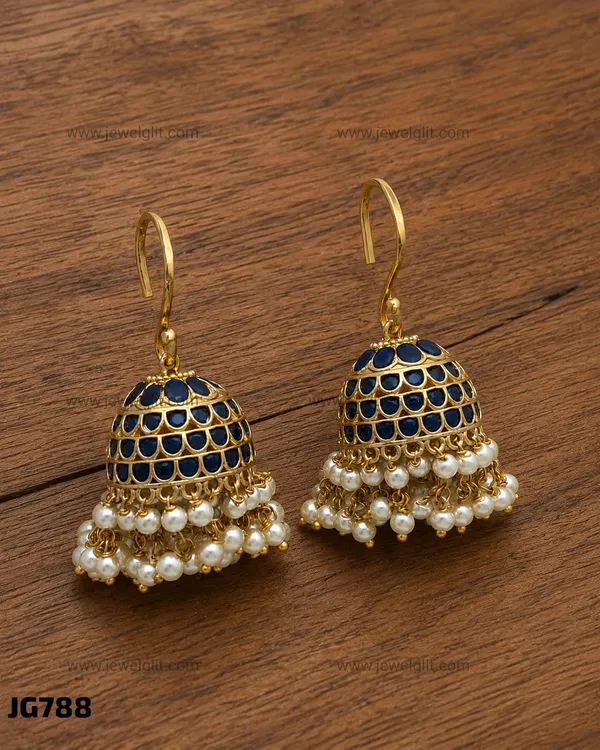 TRADITIONAL_GOLD_PLATED_BLUE_STONE_PEARL_JHUMKA_EARRINGS_FOR_WOMEN_&_GIRLS