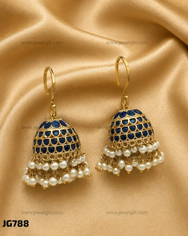 TRADITIONAL_GOLD_PLATED_BLUE_STONE_PEARL_JHUMKA_EARRINGS_FOR_WOMEN_&_GIRLS