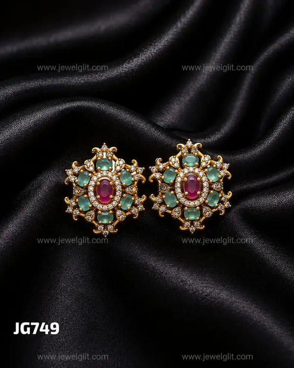 Premium_Gold_Plated_Mint_Green_&_Ruby_CZ_Floral_Stud_Earrings_for_Women_&_Girls