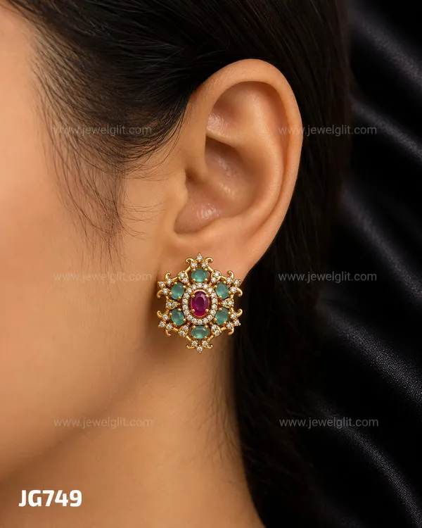Premium_Gold_Plated_Mint_Green_&_Ruby_CZ_Floral_Stud_Earrings_for_Women_&_Girls