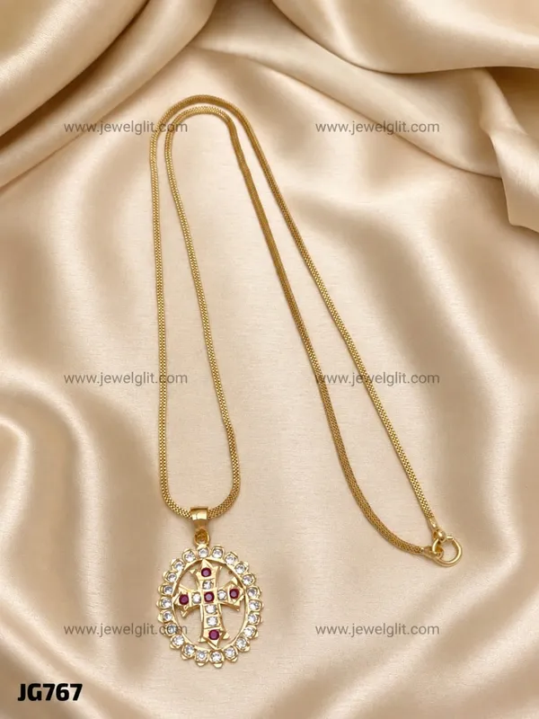 PREMIUM_GOLD_PLATED_CZ_STONE_CHRISTIAN_CROSS_PENDANT_NECKLACE_FOR_WOMEN_&_GIRLS