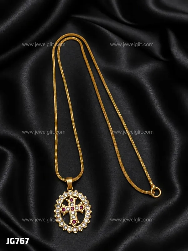 PREMIUM_GOLD_PLATED_CZ_STONE_CHRISTIAN_CROSS_PENDANT_NECKLACE_FOR_WOMEN_&_GIRLS