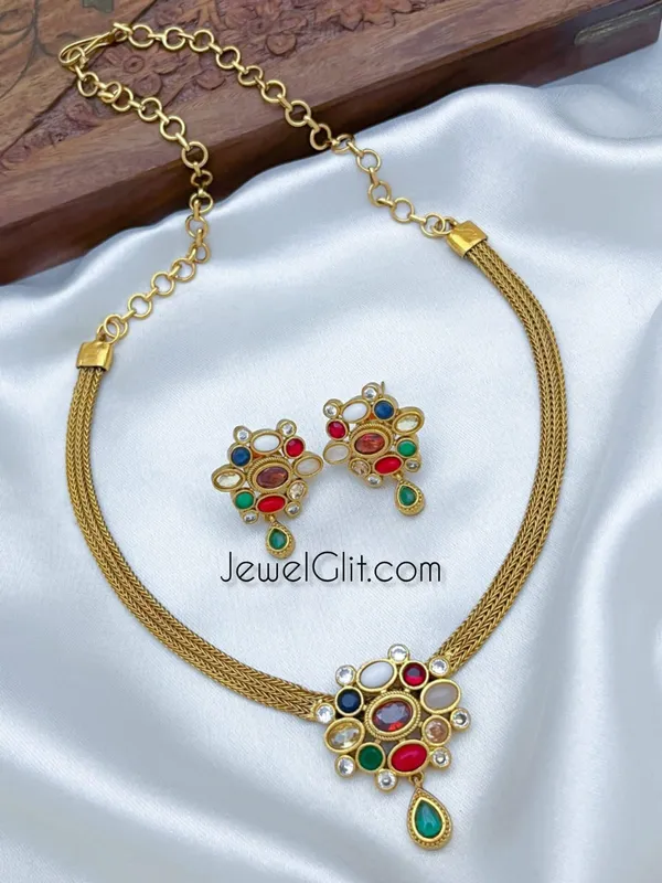 Multicolour_Matte_Finish_Navratna_Choker