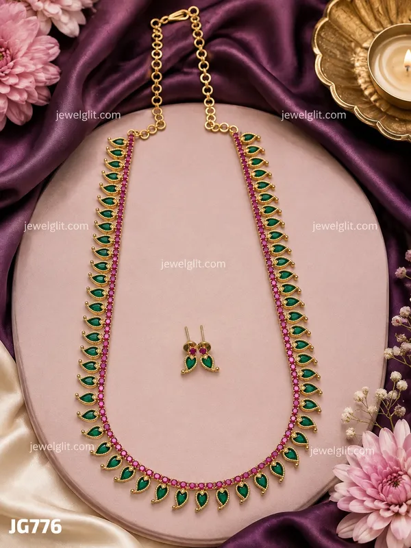 Elegant_Green_Leaf_Pink_Stone_Necklace_Set_|_Traditional_Gold-Plated_Jewellery_for_Women