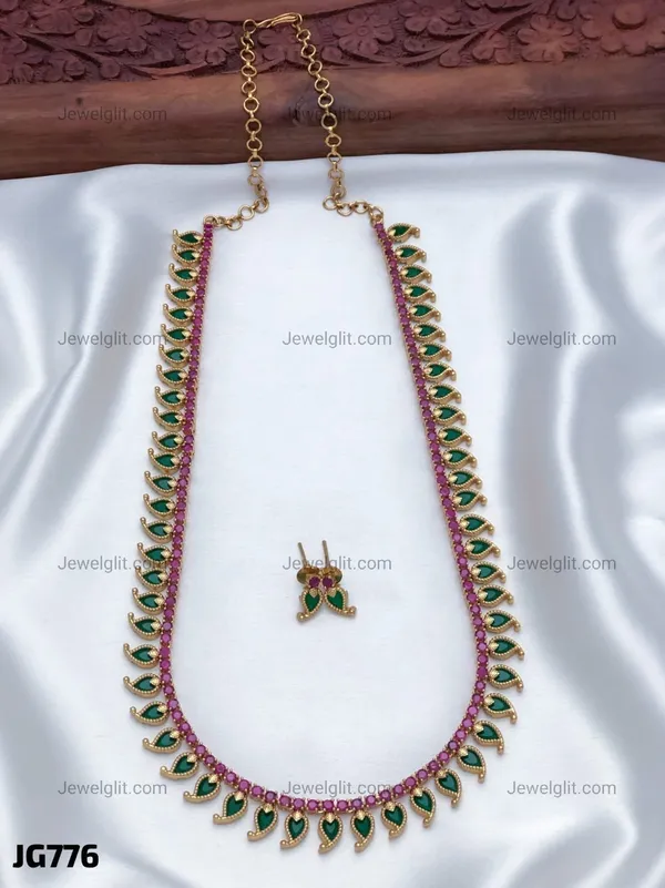 Elegant_Green_Leaf_Pink_Stone_Necklace_Set_|_Traditional_Gold-Plated_Jewellery_for_Women