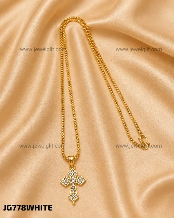 Gold_Plated_CZ_Stone_Cross_Pendant_Necklace_Box_Chain_for_Women_&_Girls