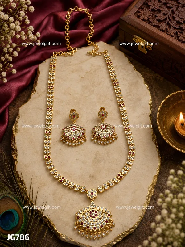 Traditional_Ruby_&_White_Stone_Floral_Pendant_Necklace_Set_with__Earrings