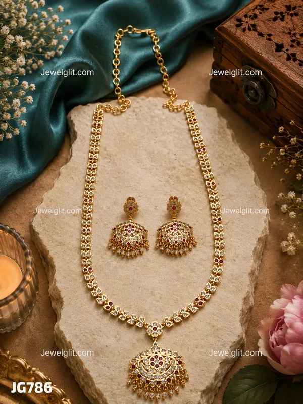 Traditional_Ruby_&_White_Stone_Floral_Pendant_Necklace_Set_with__Earrings