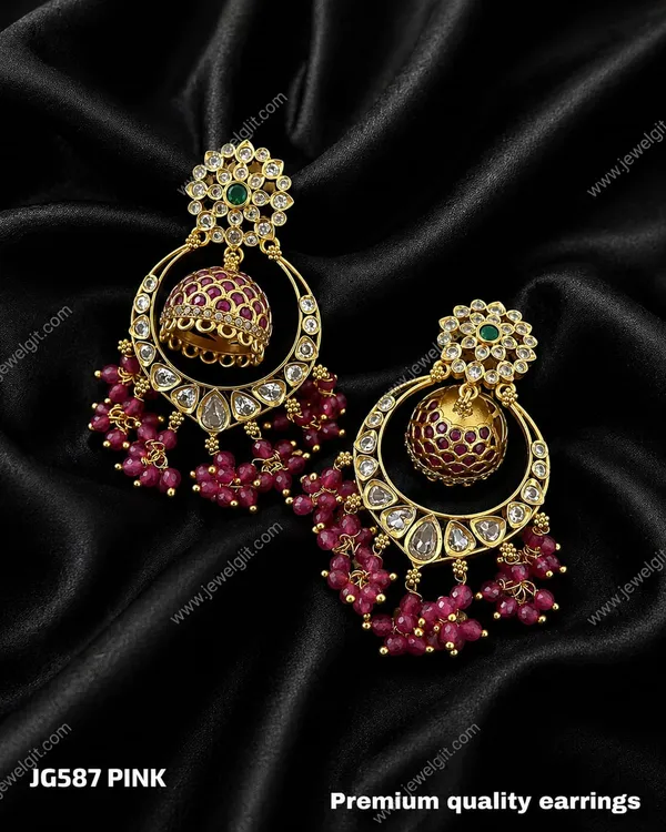 Premium_Antique_Gold_Finish_Emerald_Beads_Chandbali_Jhumka_Earrings