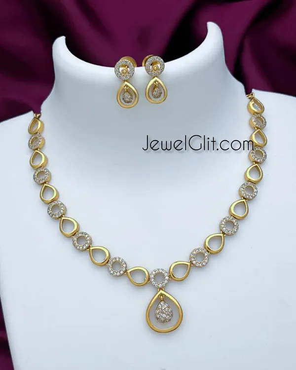 White_Colour_Matte_Finish_American_Diamond_Stone_Necklace_Set