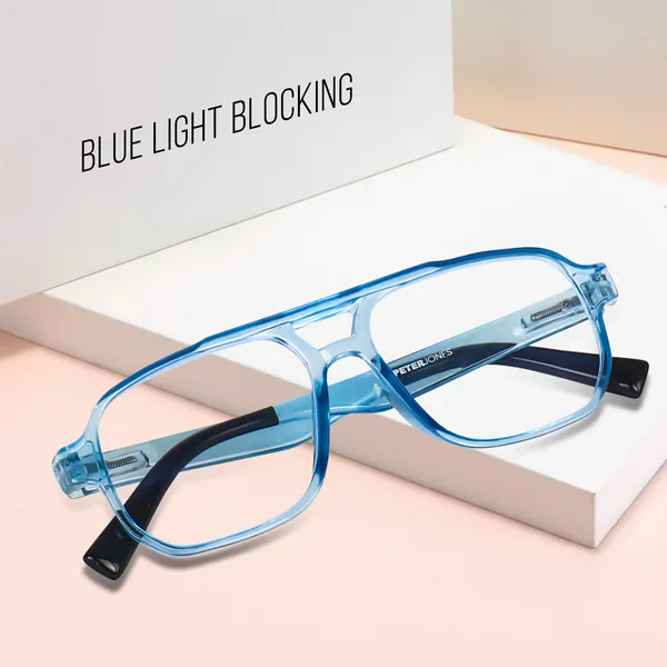 Peter_Jones_I_Zero_Power_Blue_Cut_Computer/Gaming_Glasses_I_Aqua_Blue_Color_I_Square_Shape_I_Gaming_Glasses_I_UV_Protected_&_Blocks_Harmful_Rays_I_Men_&_Women_I_Large_Size_AG740TBL