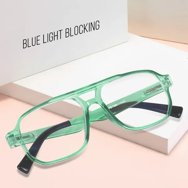 Peter_Jones_I_Zero_Power_Blue_Cut_Computer/Gaming_Glasses_I_Green_Color_I_Square_Shape_I_Gaming_Glasses_I_UV_Protected_&_Blocks_Harmful_Rays_I_Men_&_Women_I_Large_Size_AG740TGR