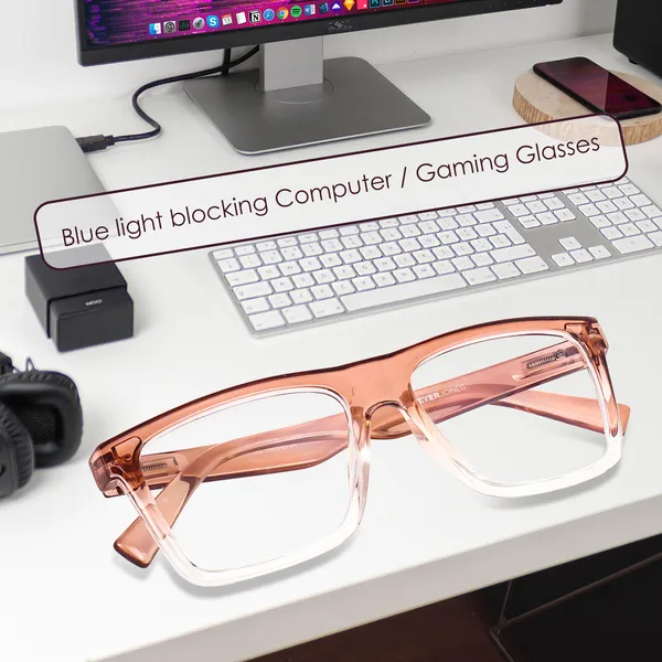 Peter_Jones_Unisex_Zero_Power_Blue_Cut__Brown_Color_Computer/Gaming_Glasses_Square_Frame_UV_Protected