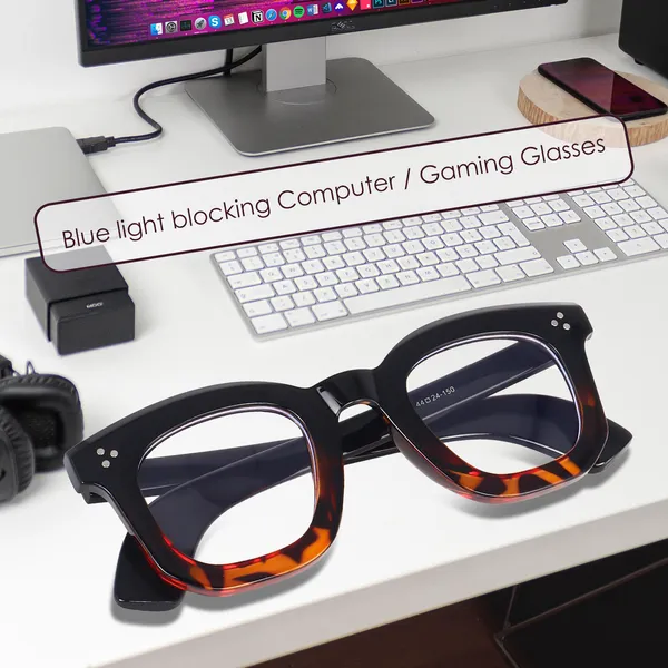 Peter_Jones_Unisex_Zero_Power_Blue_Cut__Demi_Brown_Color_Computer/Gaming_Glasses_Square_Frame_UV_Protected