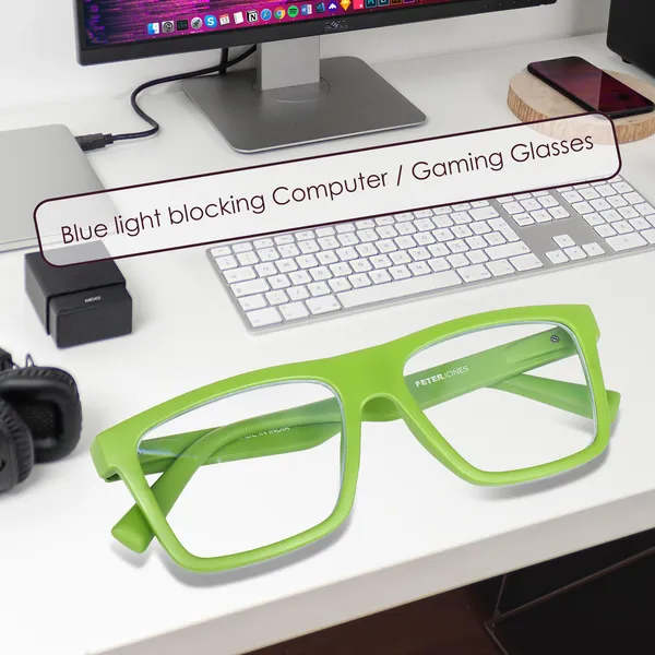 Peter_Jones_Unisex_Zero_Power_Blue_Cut__Green_Color_Computer/Gaming_Glasses_Square_Frame_UV_Protected