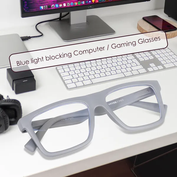 Peter_Jones_Unisex_Zero_Power_Blue_Cut__Grey_Color_Computer/Gaming_Glasses_Square_Frame_UV_Protected