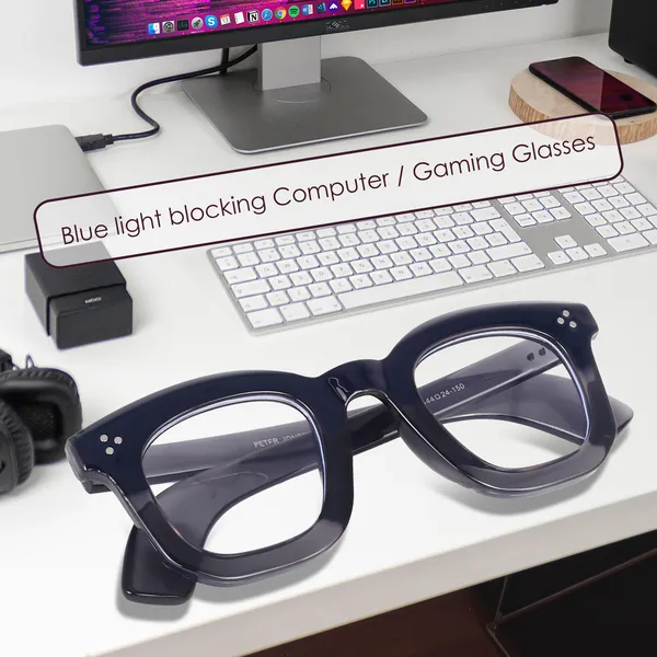 Peter_Jones_Unisex_Zero_Power_Blue_Cut__Grey_Color_Computer/Gaming_Glasses_Square_Frame_UV_Protected