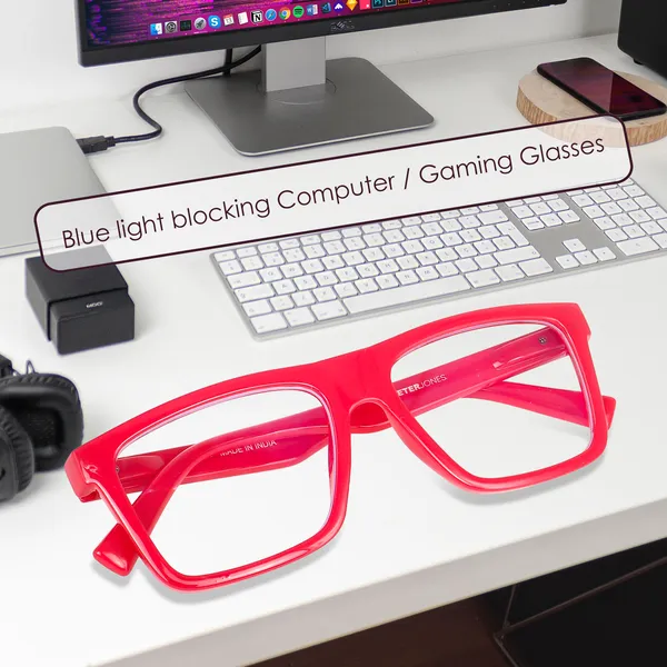 Peter_Jones_Unisex_Zero_Power_Blue_Cut__Hot_Pink_Color_Computer/Gaming_Glasses_Square_Frame_UV_Protected