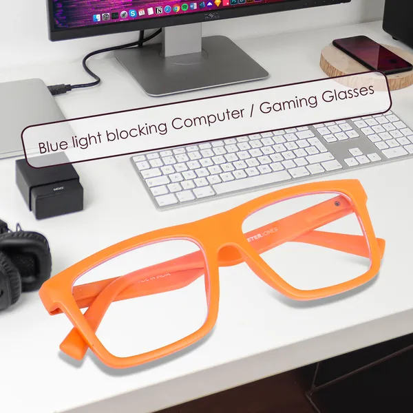 Peter_Jones_Unisex_Zero_Power_Blue_Cut__Orange_Color_Computer/Gaming_Glasses_Square_Frame_UV_Protected