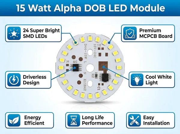 15_Watt_Alpha_DOB_LED_Module_Pack_of_10_Super_Bright_Cool_White_MCPCB_Driverless_LED_Board_24_SMD_Direct_On_Board_Raw_Material_for_LED_Bulb_Repair_and_DIY_Projects