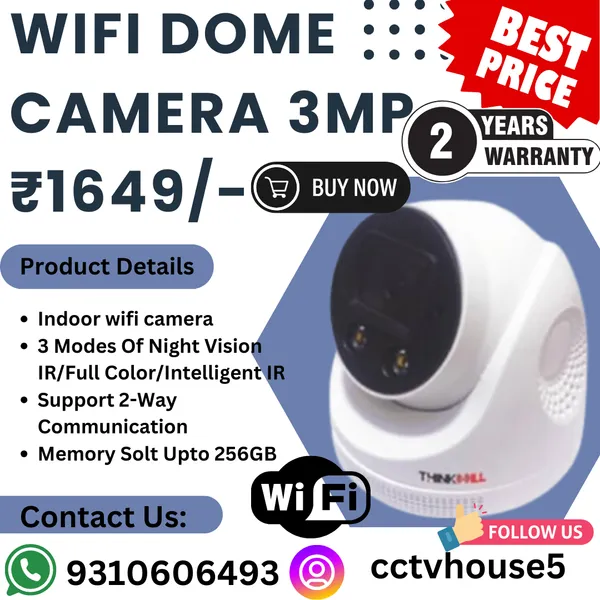 3_MP_WIFI_Dome_Camera_|_Memory_Solt_Up_to_256_GB_|_2_Way_Communication_|_3_Modes_Of_Night_Vision
