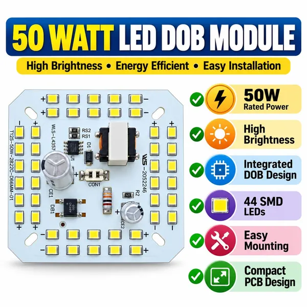4_pcs_50_Watt_LED_DOB_Module_with_44_SMD_LEDs_High_Brightness_Driver_on_Board_MCPCB_220V_AC_LED_Light_Circuit_Board_for_T_Bulb_Repair_Replacement_Manufacturing_and_DIY_Lighting_Projects