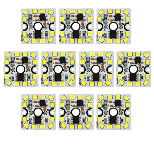9_Watt_DOB_LED_Module_(10_Pieces)_220V_AC_Alpha_Driverless_MCPCB_Board_with_12_SMD_Chips_Super_Bright_Cool_White_Integrated_Circuit_for_Bulb_Repair_Spare_Parts_and_DIY_Lighting_Projects