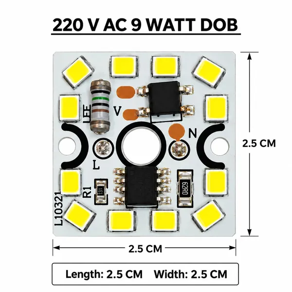 9_Watt_DOB_LED_Module_(10_Pieces)_220V_AC_Alpha_Driverless_MCPCB_Board_with_12_SMD_Chips_Super_Bright_Cool_White_Integrated_Circuit_for_Bulb_Repair_Spare_Parts_and_DIY_Lighting_Projects