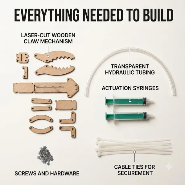 DIY_Hydraulic_Robot_Hand_Project_Kit,_Syringe_Operated_Gripper_Claw_STEM_Science_Experiment_Working_Model