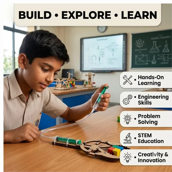 DIY_Hydraulic_Robot_Hand_Project_Kit,_Syringe_Operated_Gripper_Claw_STEM_Science_Experiment_Working_Model
