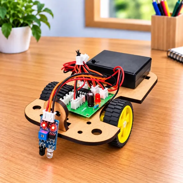 DIY_Line_Follower_Buddy_Robot_Car_with_Black_Line_Track_IR_Sensor_Based_Smart_Robotics_Science_Experiment_Project_Working_Model_STEM_Educational_Kit_for_School_Kids_and_Students