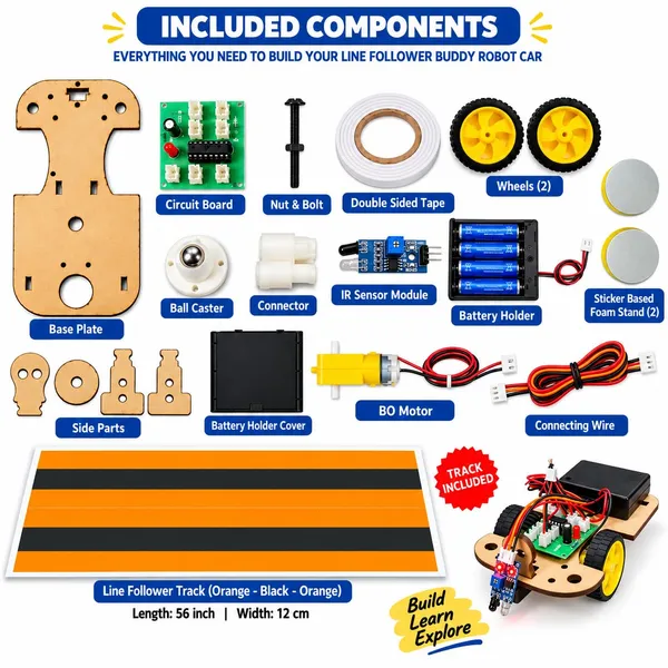 DIY_Line_Follower_Buddy_Robot_Car_with_Black_Line_Track_IR_Sensor_Based_Smart_Robotics_Science_Experiment_Project_Working_Model_STEM_Educational_Kit_for_School_Kids_and_Students