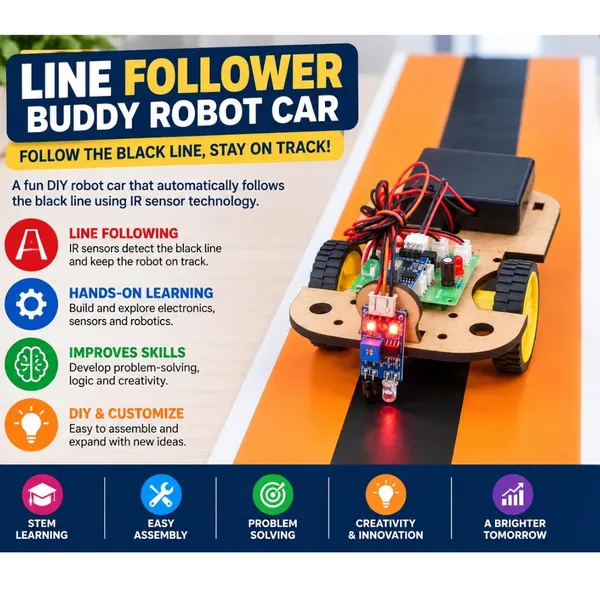 DIY_Line_Follower_Buddy_Robot_Car_with_Black_Line_Track_IR_Sensor_Based_Smart_Robotics_Science_Experiment_Project_Working_Model_STEM_Educational_Kit_for_School_Kids_and_Students